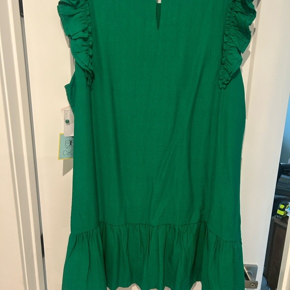 NWT green CeCe Women’s Plus Size 24W lined and linen dress with ruff details - Picture 7 of 7